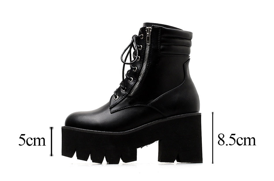 Ankle Boots For Women Motorcycle Boots Chunky Heels Casual Lacing Round Toe Platform Boots Shoes
