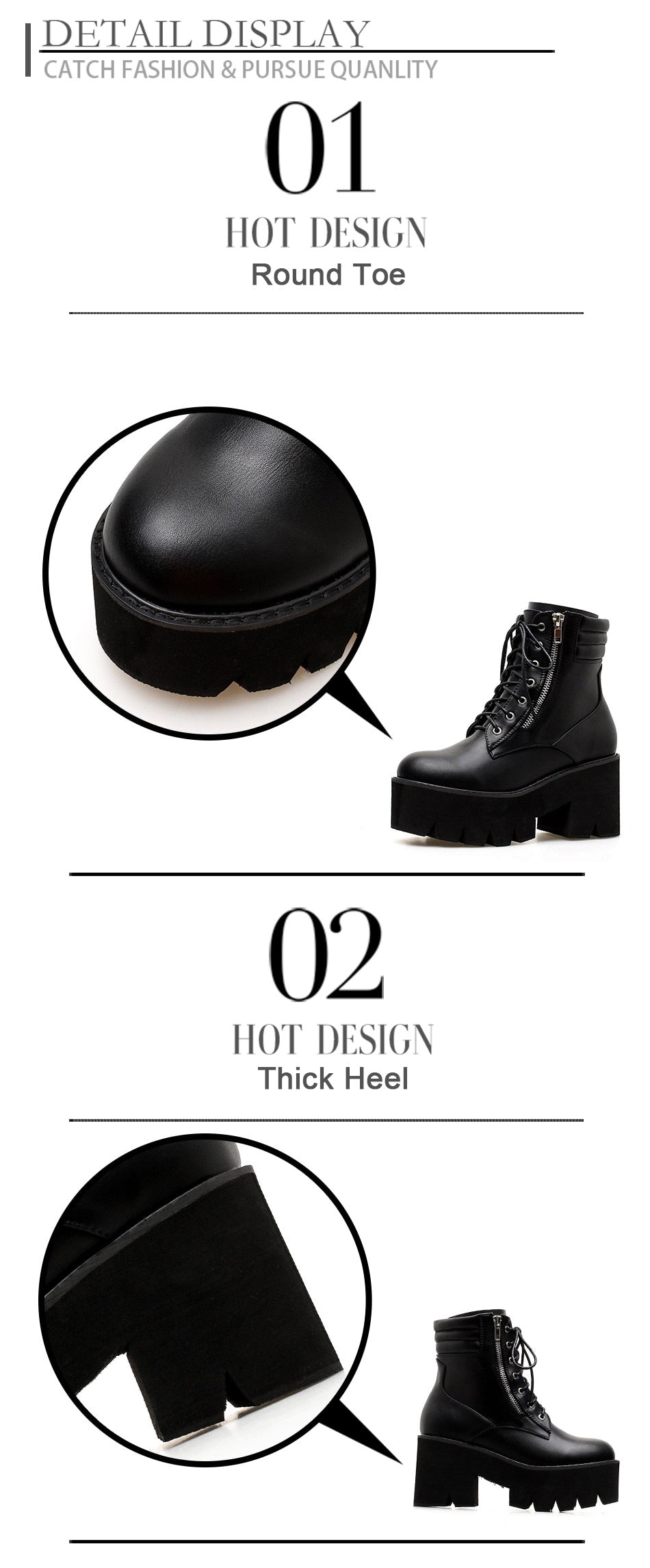 Ankle Boots For Women Motorcycle Boots Chunky Heels Casual Lacing Round Toe Platform Boots Shoes