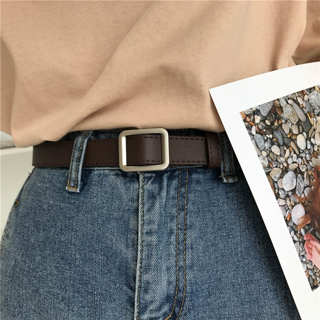 Double Ring Circle Button Belt Leisure Jeans Fashion Dress Women Leather Belt Simple Solid Color Girls Adjustable Waist Strap