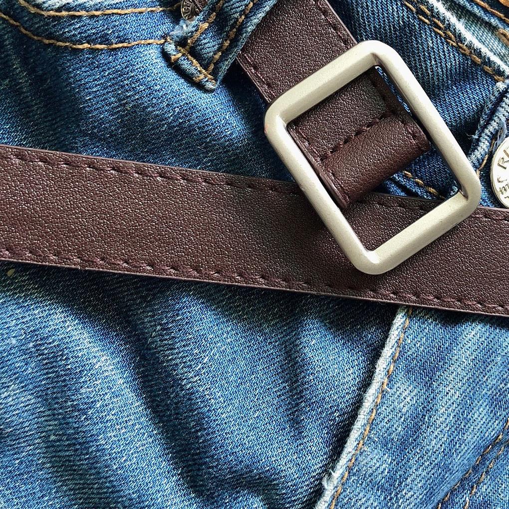 Double Ring Circle Button Belt Leisure Jeans Fashion Dress Women Leather Belt Simple Solid Color Girls Adjustable Waist Strap