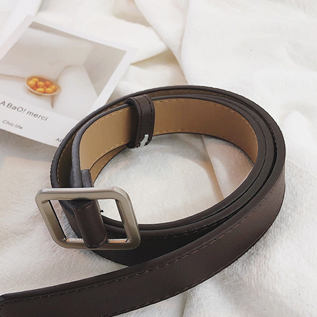 Double Ring Circle Button Belt Leisure Jeans Fashion Dress Women Leather Belt Simple Solid Color Girls Adjustable Waist Strap