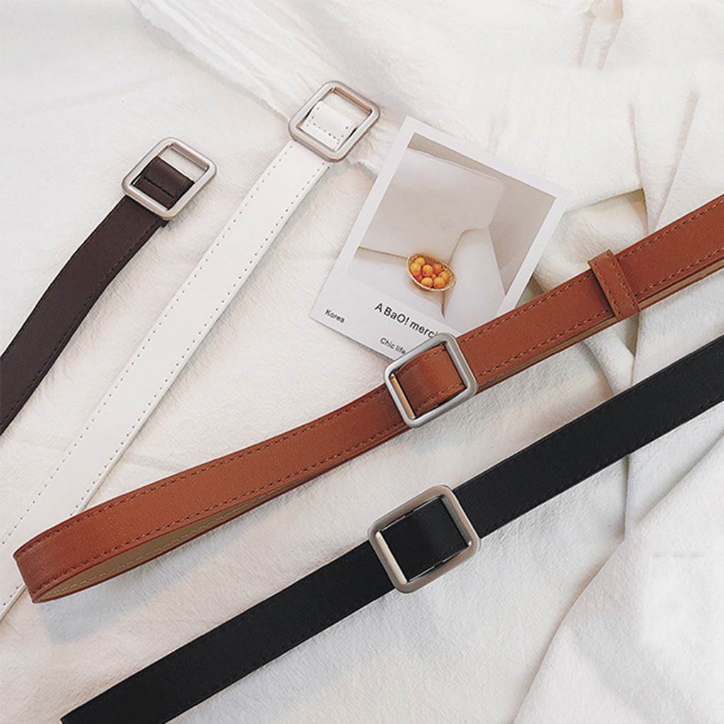 Double Ring Circle Button Belt Leisure Jeans Fashion Dress Women Leather Belt Simple Solid Color Girls Adjustable Waist Strap