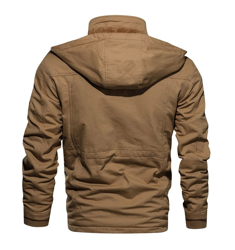 Military Thicken Fleece Jacket Mens Winter Casual Hooded Jacket Coat Pilot Cargo Cotton Jackets Windbreaker Parka Man