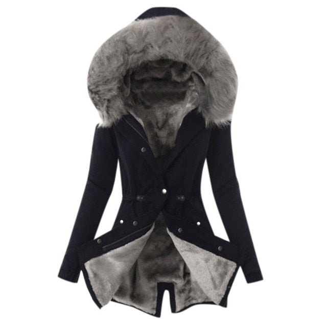 Hot and Beautiful Warm New coat women Ladies Fur Lining Coat Winter Warm Thick Long Jacket Hooded Overcoat