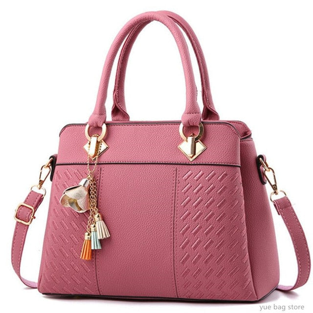 Fashion Women Handbags Tassel PU Leather Totes Bag Top-Handle Embroidery Crossbody Bag Shoulder Bag Lady Simple Hand Bags