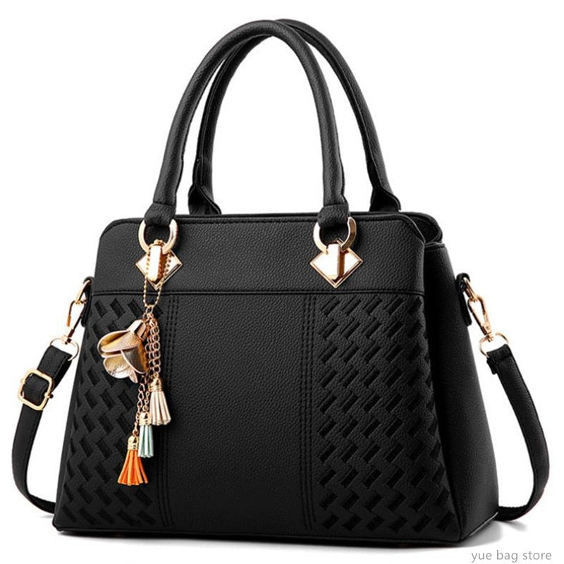 Fashion Women Handbags PU Leather Tassel Totes Bag Top-Handle Embroidery Crossbody Bag Shoulder Bag Lady Simple Hand Bags