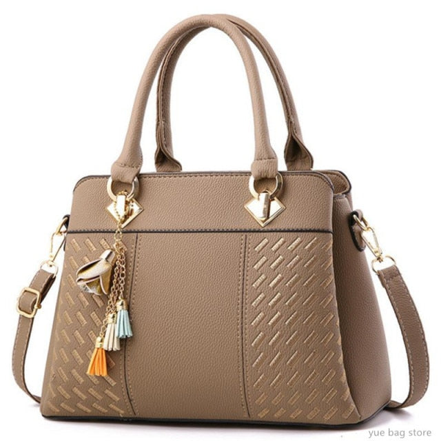 Fashion Women Handbags PU Leather Tassel Totes Bag Top-Handle Embroidery Crossbody Bag Shoulder Bag Lady Simple Hand Bags