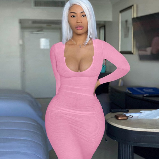 Solid Ribbed Knitted Dress Women Sleeveless Long Maxi Dress V Neck Bodycon Party Club Casual 2021 Spring Summer Vestidos