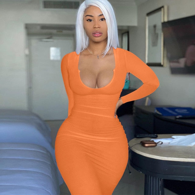 Solid Ribbed Knitted Dress Women Sleeveless Long Maxi Dress V Neck Bodycon Party Club Casual 2021 Spring Summer Vestidos