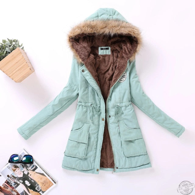 New winter military coats women cotton wadded hooded jacket medium-long casual parka thickness quilt snow outwear