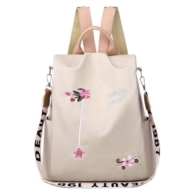 Cute Fashion Embroidered Casual Oxford Trendy Oxford Cloth Backpack Shoulder School Book Bags Women Daily Travel Anti-Theft Rucksack