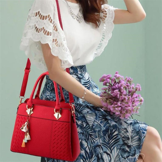 Fashion Women Handbags Tassel PU Leather Totes Bag Top-Handle Embroidery Crossbody Bag Shoulder Bag Lady Simple Hand Bags