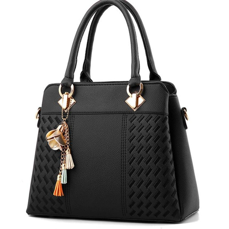 Fashion Women Handbags Tassel PU Leather Totes Bag Top-Handle Embroidery Crossbody Bag Shoulder Bag Lady Simple Hand Bags