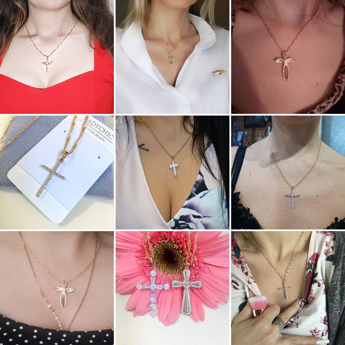 Elegance Gold Color Cross Pendant Necklaces for Women Men Trendy Classic Christian Jesus Crystal Necklace Jewelry Gift
