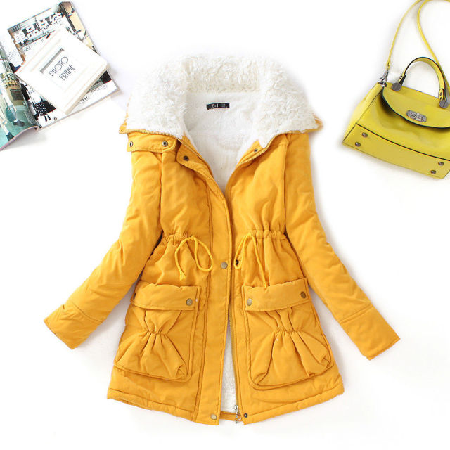 Winter Cotton Coat Women Slim Snow Outwear Medium-long Wadded Jacket Thick Cotton Padded Warm Cotton Parkas
