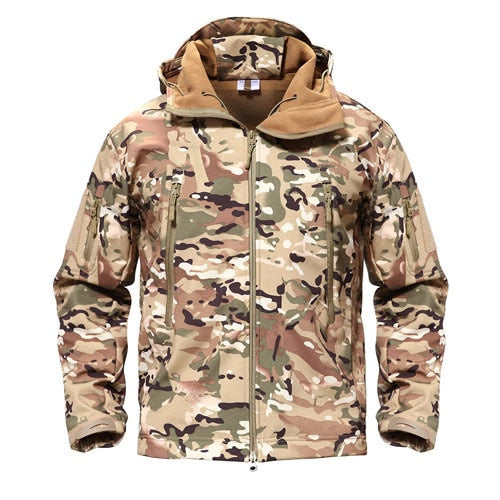 Shark Skin Military Jacket Men Softshell Waterproof Tactical Clothing Camouflage Army Hooded Jacket Winter Fleece Coat