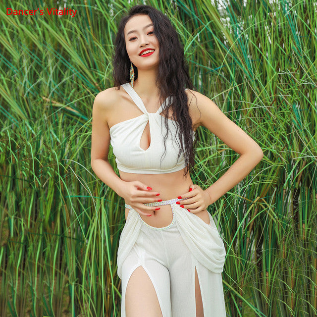 Women Belly Dance Dance Suit Practice Clothes New Sexy Hollow Split Long Skirt+Top Bellydance Suit