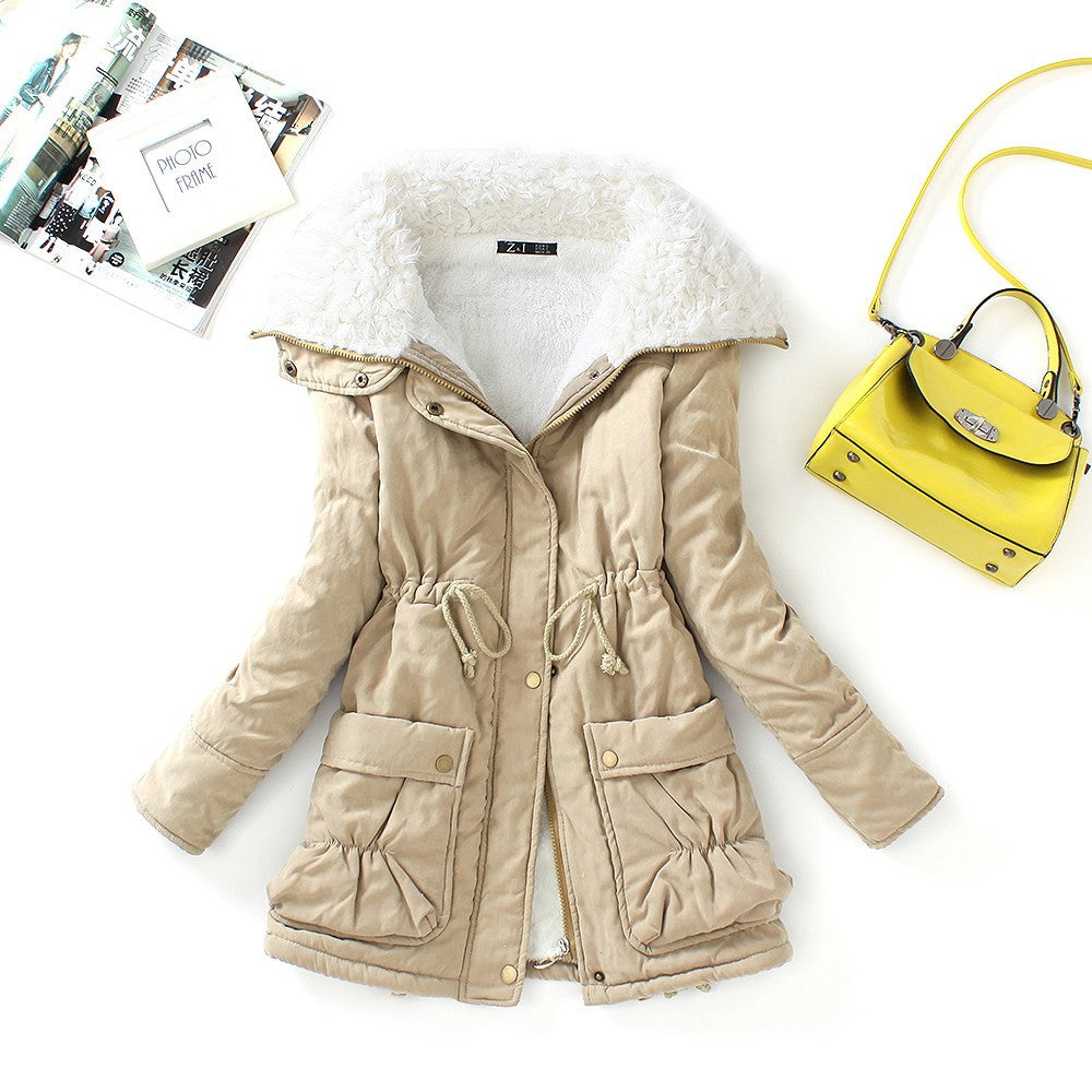 Winter Cotton Coat Women Slim Snow Outwear Medium-long Wadded Jacket Thick Cotton Padded Warm Cotton Parkas