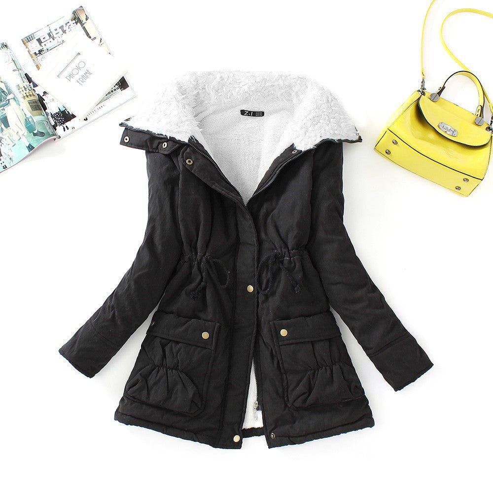 Winter Cotton Coat Women Slim Snow Outwear Medium-long Wadded Jacket Thick Cotton Padded Warm Cotton Parkas
