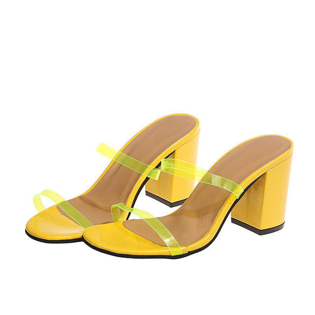Women Sandals Summer Slippers Sexy Transparent PVC Belt Open-Toe Slip-On Quality High Heel Slippers Shoes Jelly Sandals