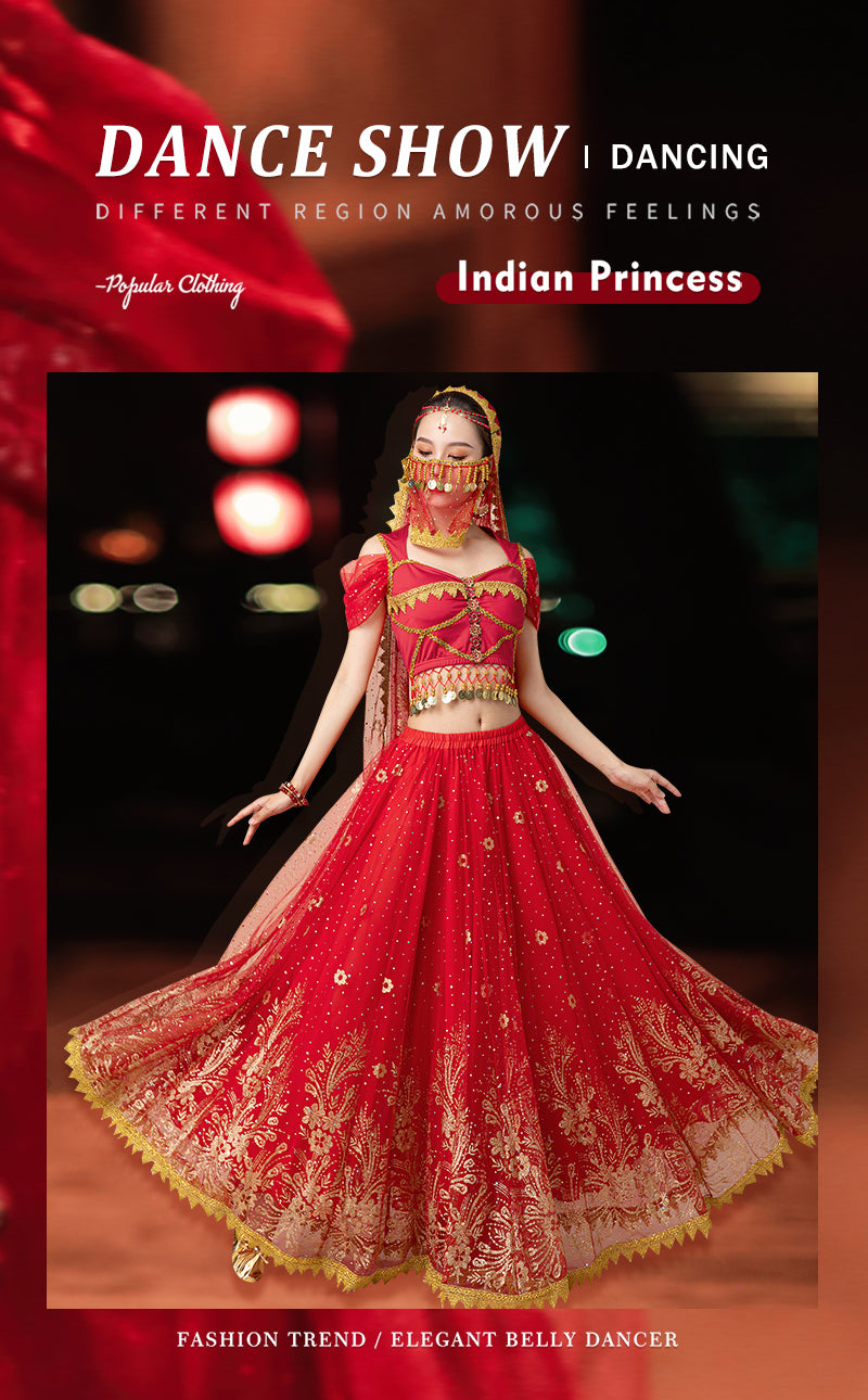 Dress For Women Belly Dance Indian Outfits Bollywood Dress Costume Set Party Cosplay Festival Performance Embroidered Top Skirt