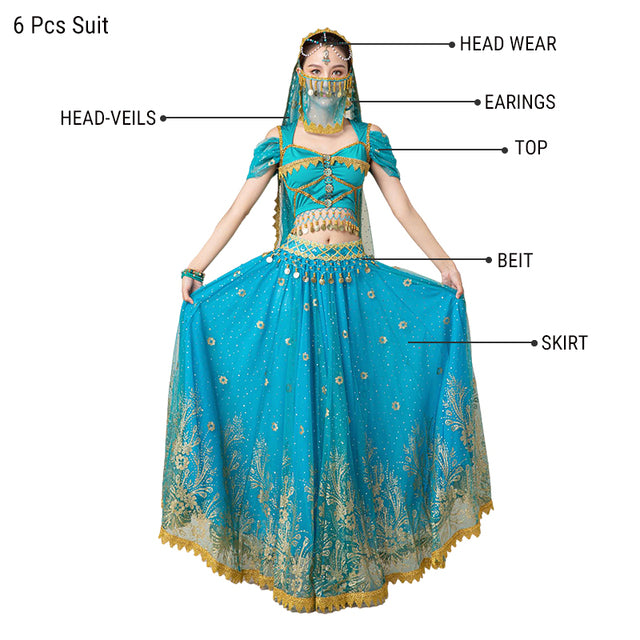 Dress For Women Belly Dance Indian Outfits Bollywood Dress Costume Set Party Cosplay Festival Performance Embroidered Top Skirt