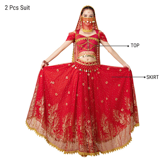 Dress For Women Belly Dance Indian Outfits Bollywood Dress Costume Set Party Cosplay Festival Performance Embroidered Top Skirt