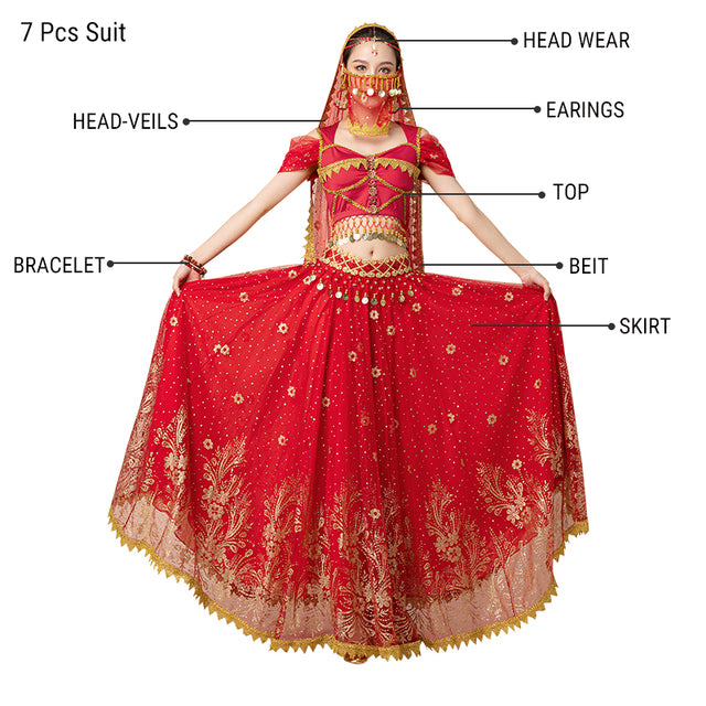Dress For Women Belly Dance Indian Outfits Bollywood Dress Costume Set Party Cosplay Festival Performance Embroidered Top Skirt