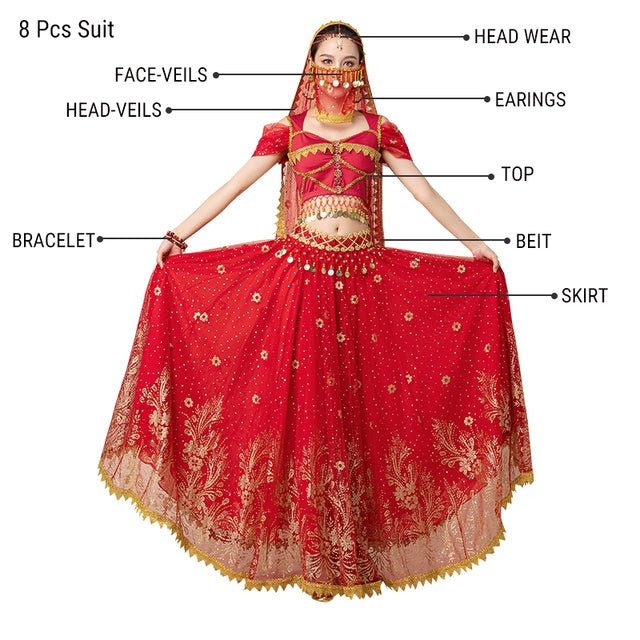 Dress For Women Belly Dance Indian Outfits Bollywood Dress Costume Set Party Cosplay Festival Performance Embroidered Top Skirt