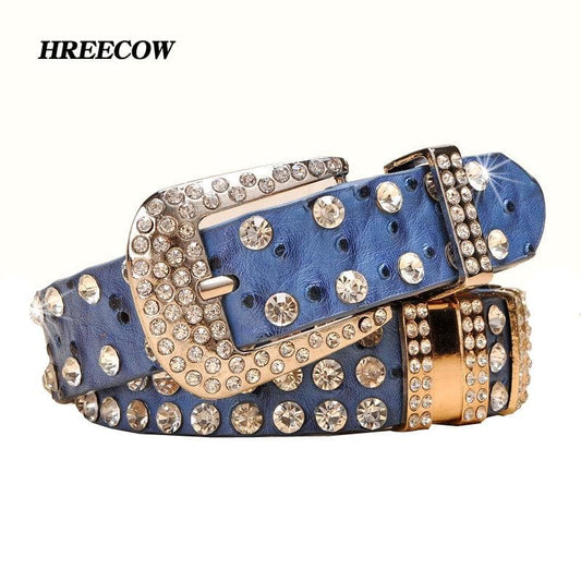 New Fashion Rhinestone belts for women Luxury Designer Genuine leather belt High quality Cow second layer skin strap female