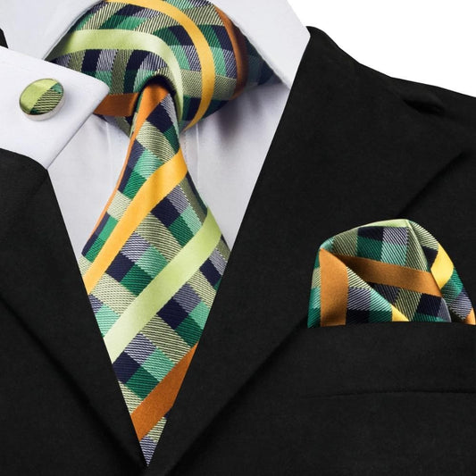 C-218 Fashion Plaid Tie Mix Color Casual Tie Hanky Cufflinks Set Quality Accessories Tie for Men Hot Selling Gravata