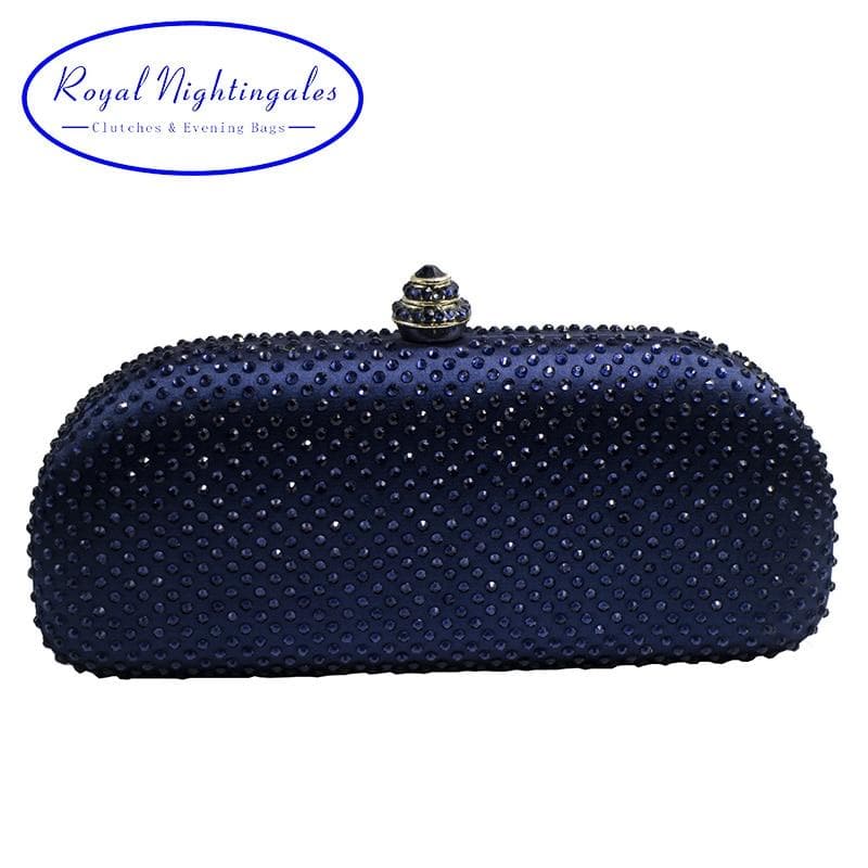 Elegante Navy Blue Crystal Box Clutch Bag and Purses Rhinestone Evening Bags