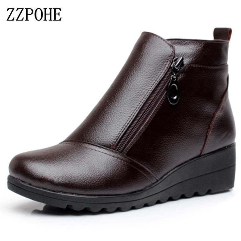 Genuine Leather Wedges Ankle Boots