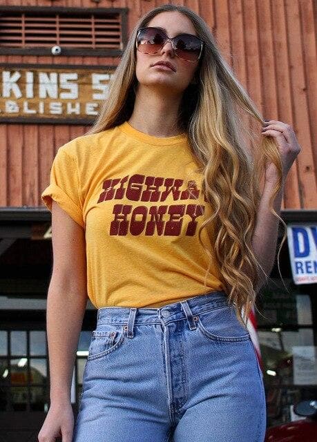Hillbilly Highway Honey Tee Vintage Tshirt  70s 80s Graphic Tee Women Tshirt Biker Tshirt Tee Gold Tee Cotton T-shirts For Women