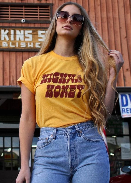 Hillbilly Highway Honey Tee Vintage Tshirt  70s 80s Graphic Tee Women Tshirt Biker Tshirt Tee Gold Tee Cotton T-shirts For Women