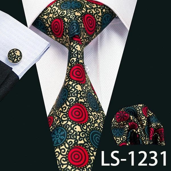 Men Tie Printed New Necktie Gravata Neckwear Barry.Wang Fashion Hanky Cufflink Set Ties For Men Wedding Party Business US-1277