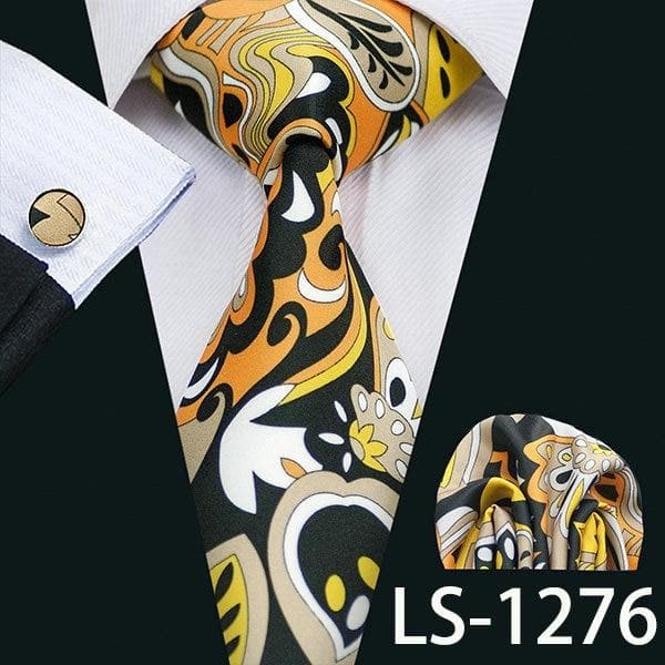 Men Tie Printed New Necktie Gravata Neckwear Barry.Wang Fashion Hanky Cufflink Set Ties For Men Wedding Party Business US-1277