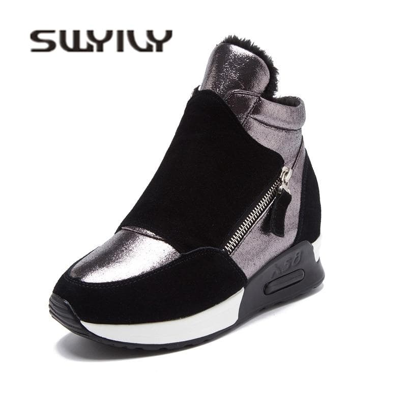SWYIVY Woman Winter Sneakers Platform  Autumn Winter Warm Plush Velvet Cotton Padded Shoes Wedge High Top Leisure Sneakers