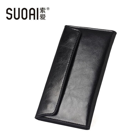 SUOAI  Genuine Leather Wallet Women High Quality Soft Long Purse Fashion Female Wallets Card Holder