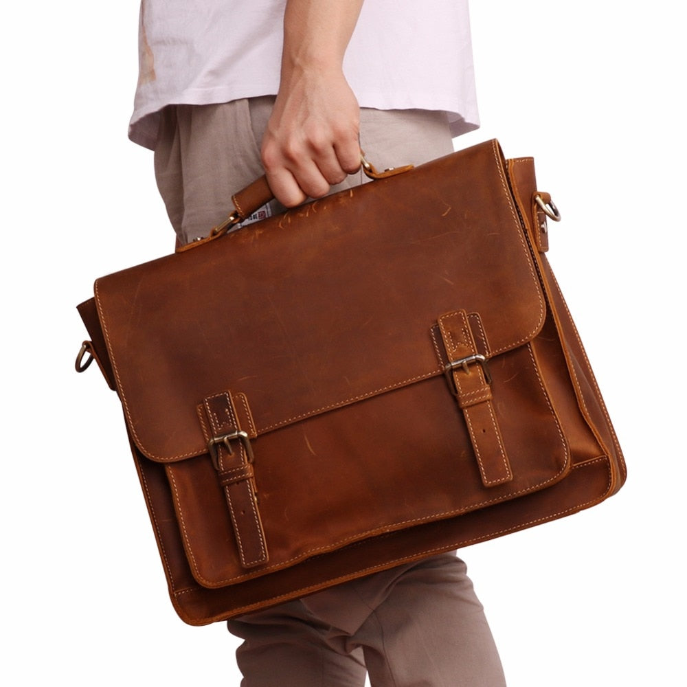 High Quality Genuine Leather Men Briefcase Casual Messenger Laptop Bag Business Men Briefcase Bag for Document Shoulder Bag