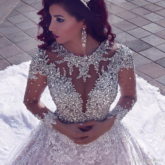 Premium Collections - Luxurious Wedding Dress Long Sleeves Ball Gown Beading Wedding Gowns Luxurious Wedding Dress