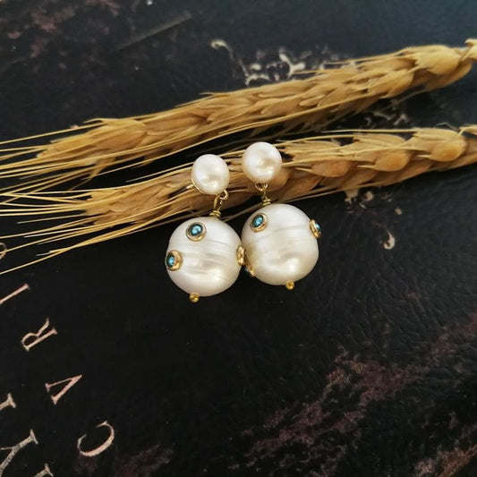 Vanssey Vintage Natural Pearl Round Stud Earrings Fashion Jewelry Statement Accessories for Women  New
