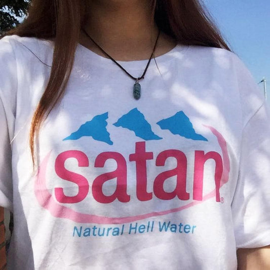Hillbilly Women's T-shirt Fashion Letter Print Satan Natural Hell Water Environment Short Sleeve Sweet Cotton T Shirt Women