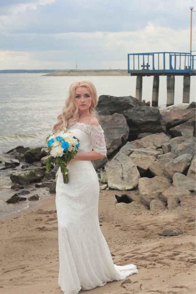 White Lace Boho Mermaid Wedding Dresses Half Sleeves Off The Shoulder Beach Bridal Dress Elegant Wedding Gown