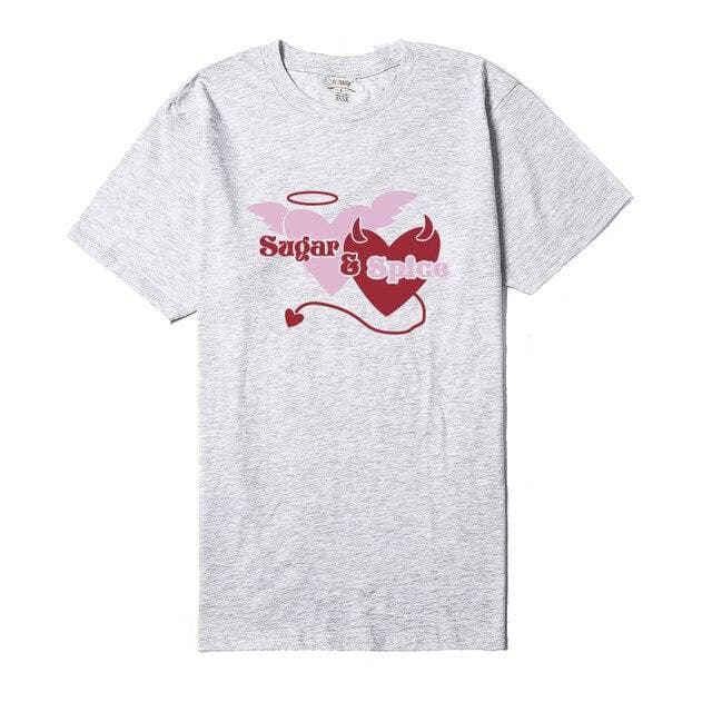 Hillbilly Women's Short Sleeve O-Neck White T-shirts Cute Devil Heart Fashion T Shirts Casual Sugar Spice Unisex Clothing Tops