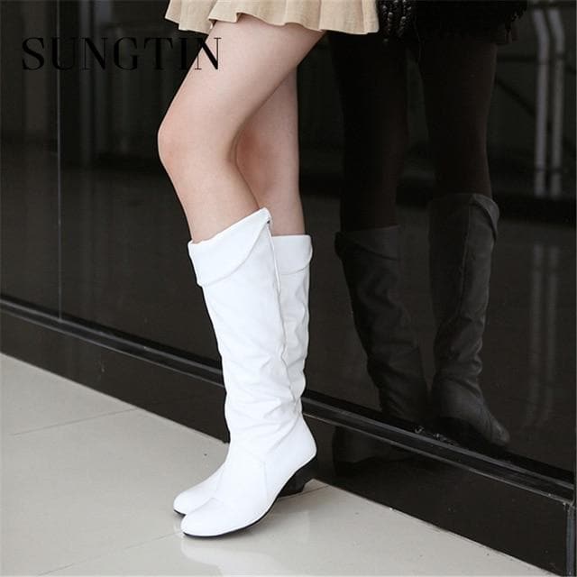 PU Leather Knee High Classic Flat Boots