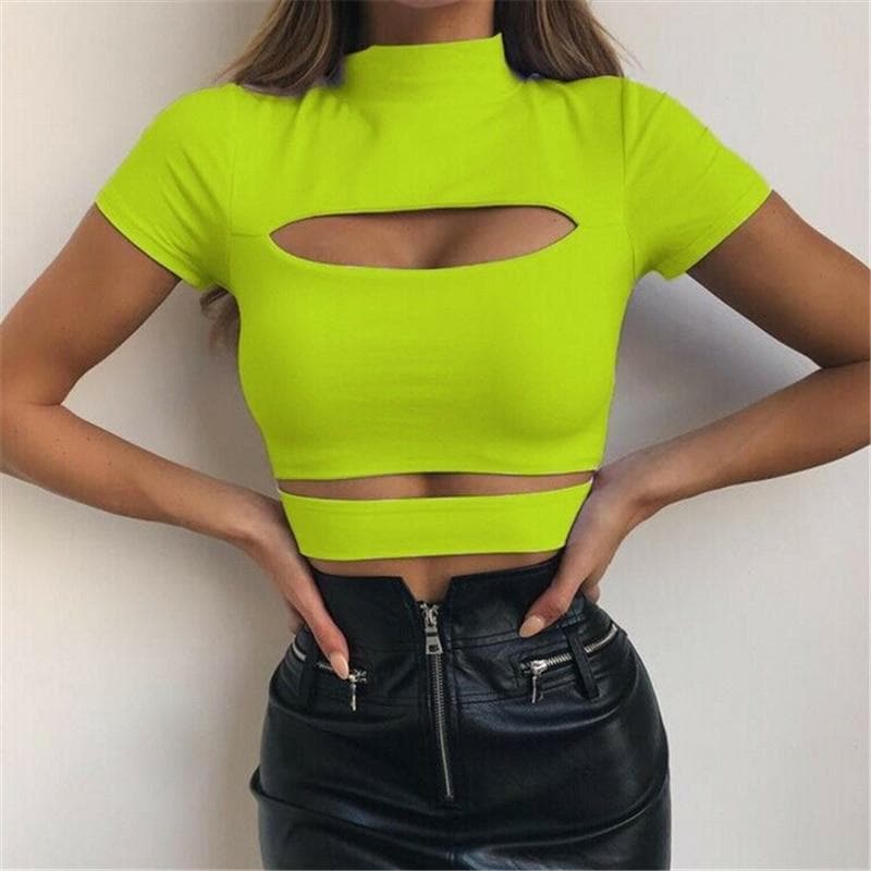 Summer Crop Top Women Tank Top Solid Color Hollow Out Ladies Tops Womens Clothing Fashion Tops Women T-shirt Casual Ladies Shirt