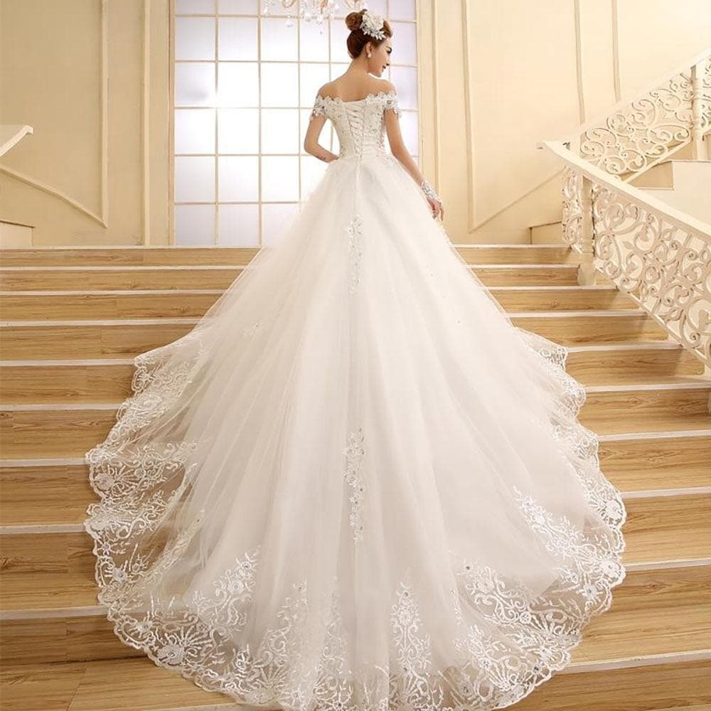 Fansmile High Quality Vintage Lace Long Train Wedding Dresses Vestido De Noiv Plus Size Bridal Dress Wedding Gowns FSM-151T