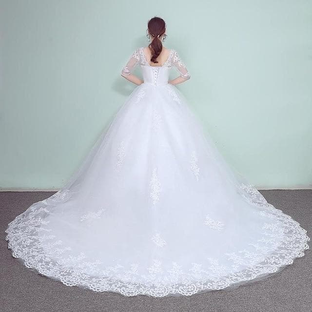 Do Dower Lace Embroidery Half Sleeve Wedding Dresses Long Train Wedding Gown V Neck Elegant Plus Size Vestido De Noiva