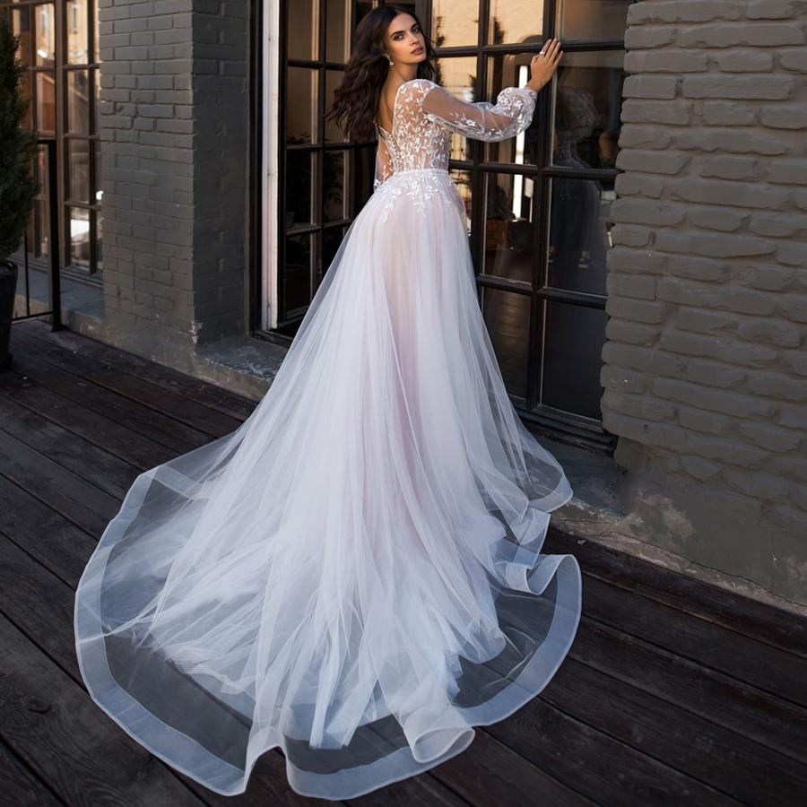LORIE Boho Wedding Dress Puff Long Sleeves A-Line Appliques Floor Length Bride Dress Custom Made Princess Wedding Gown
